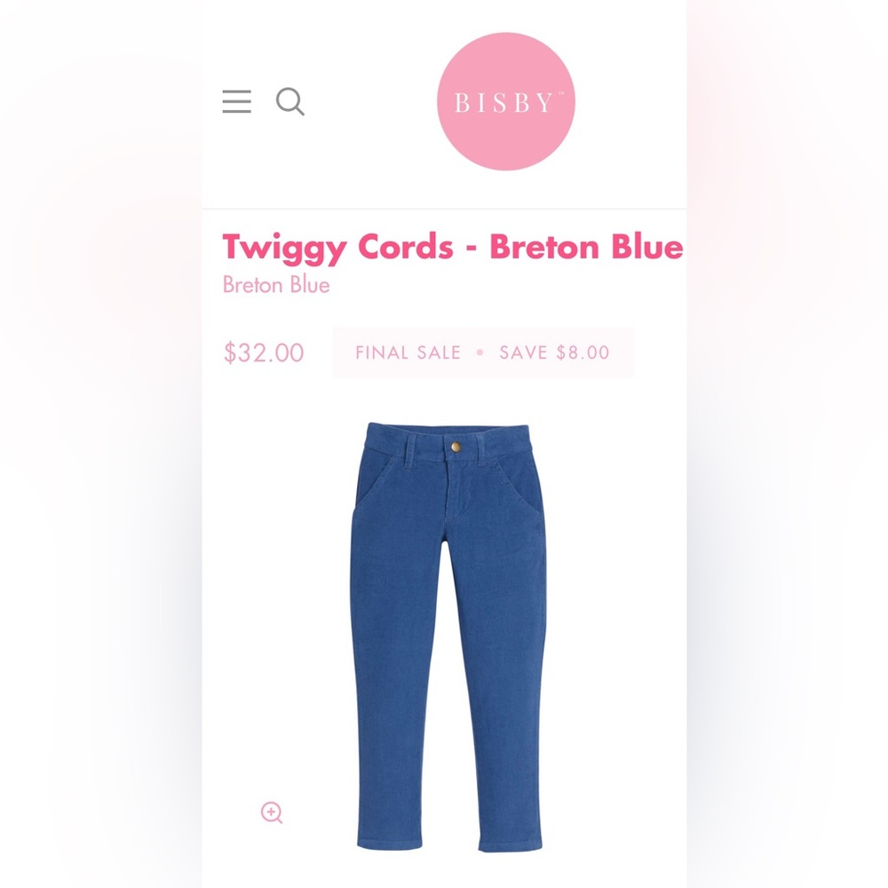 Bisby Twiggy Cords Corduroy Navy Blue Girl’s Size 8